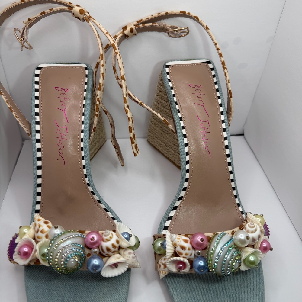Betsey Johnson Blue and Tan Embellished Heels - Picture 5 of 10